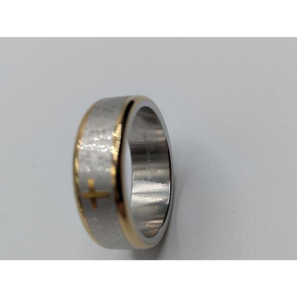 Stainless Steel Ring with Engraved Lord's Prayer and Gold Accent Mens Size 11 - Picture 7 of 9